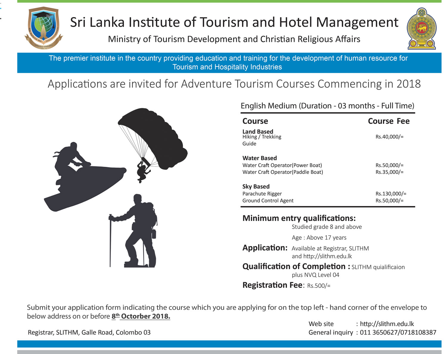 Land Based, Water Based, Sky Based Course - Sri Lanka Institute of Tourism & Hotel Management